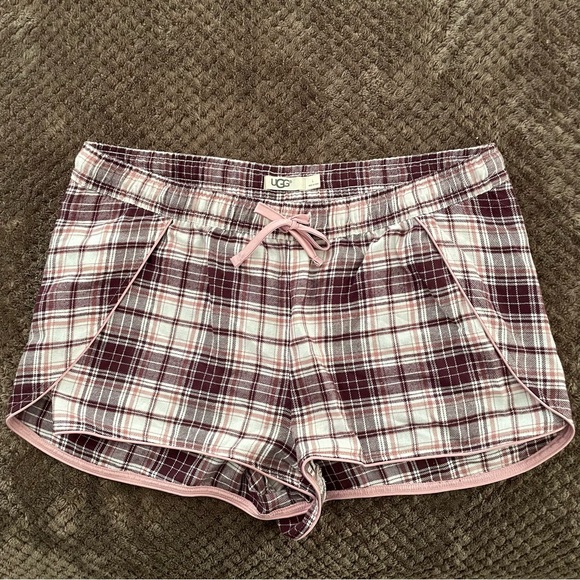 UGG Pink Plaid Flannel Pajama Shorts and Top Set - Picture 2 of 8